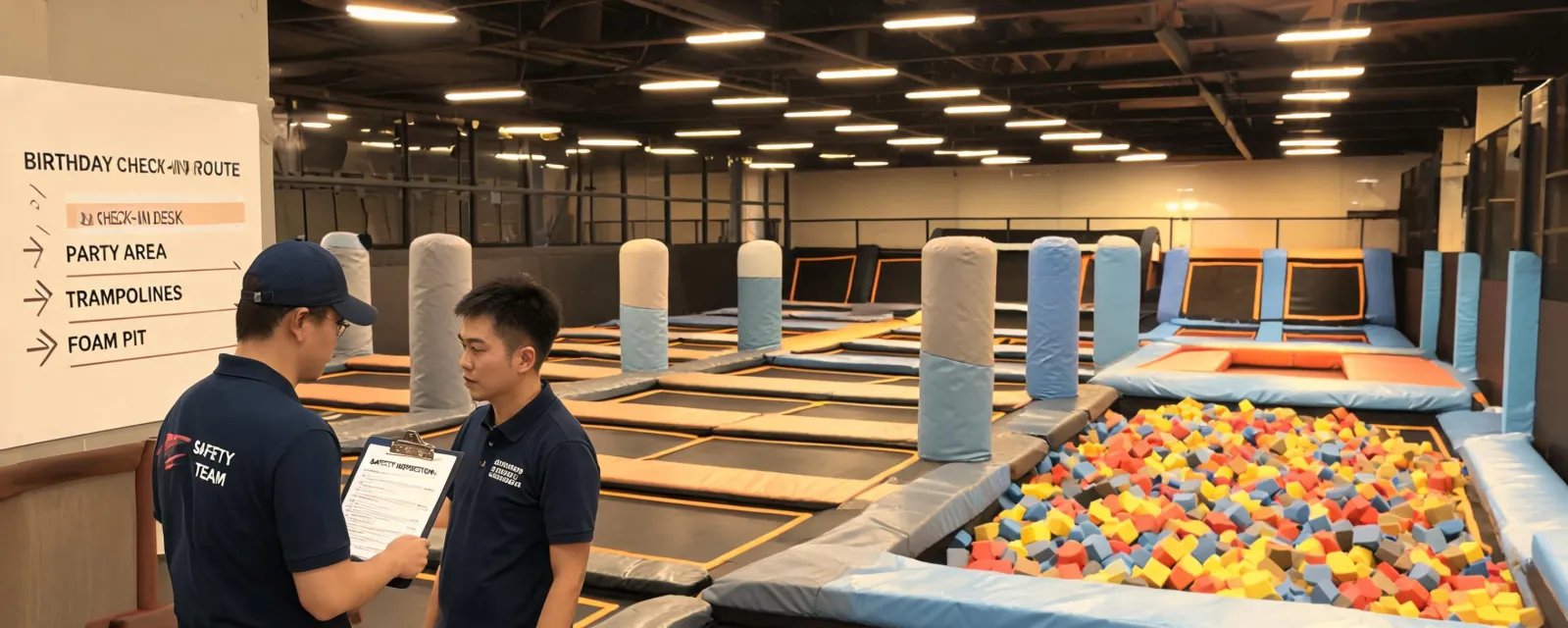 Sky Zone service crew on trampoline court